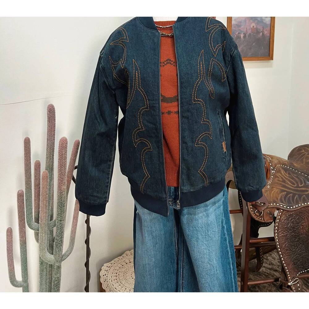 NEW ROCK & ROLL DENIM women's western embroidered bomber jacket in blue